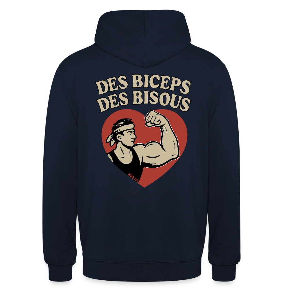Hoodie Unisexe Des Biceps, Des Bisous - navy