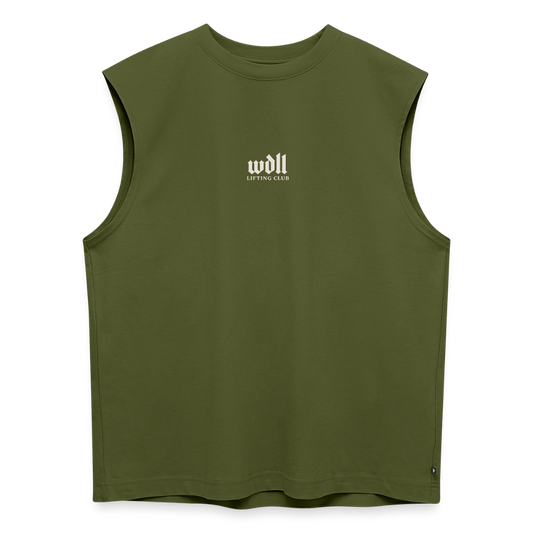 Tank top coupe classique WDLL Lifting Club International kaki, vue de face avec petit logo wdll poitrine – WOD.LOL