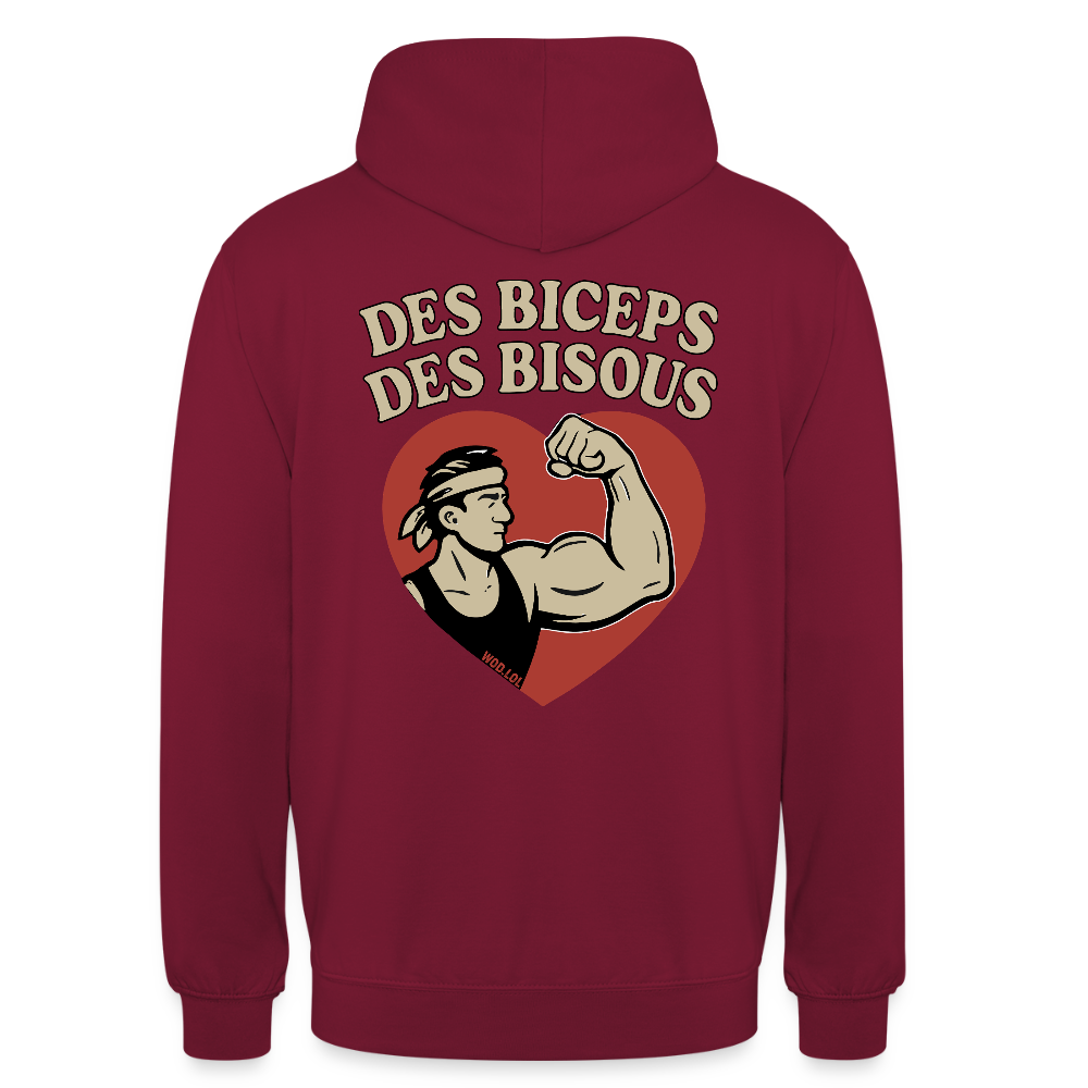 Hoodie Unisexe Des Biceps, Des Bisous - bordeaux