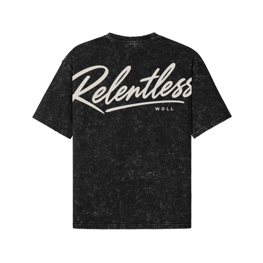 T-shirt Oversize WDLL Relentless, snow wash, impression dos lettrage manuscrit «Relentless» – WOD.LOL