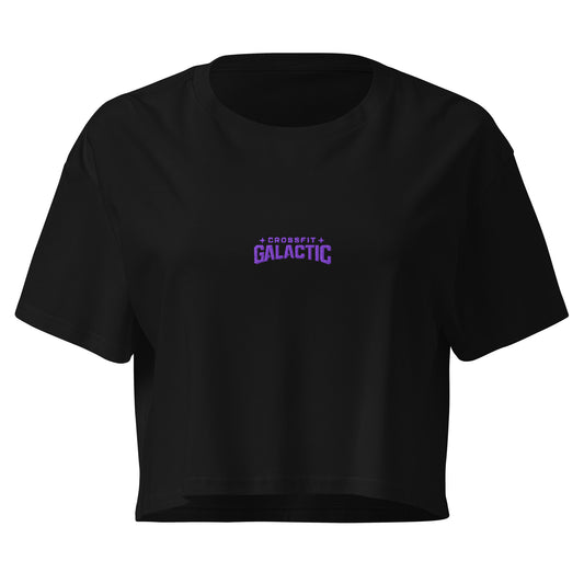 Crop top crossfit femme Doug noir, vue de face — collab CrossFit Galactic x WOD.LOL