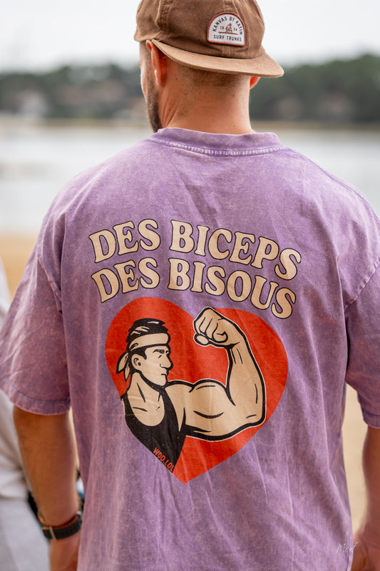 *discount* T-shirt Oversize Délavé "Des Biceps, Des Bisous" taille S, couleur Dark Lavender