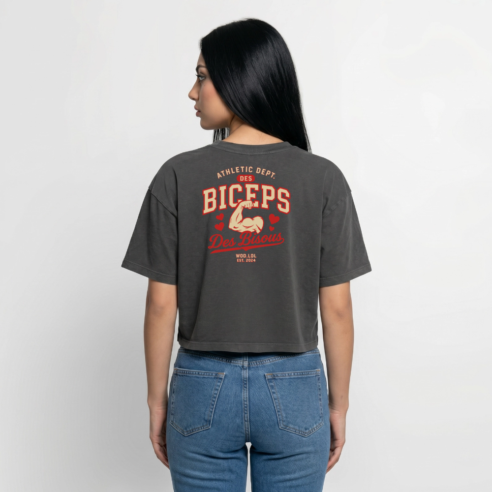 Crop top boxy femme Des Biceps Des Bisous V2 Athletic Dept. acid wash noir délavé – WOD.LOL