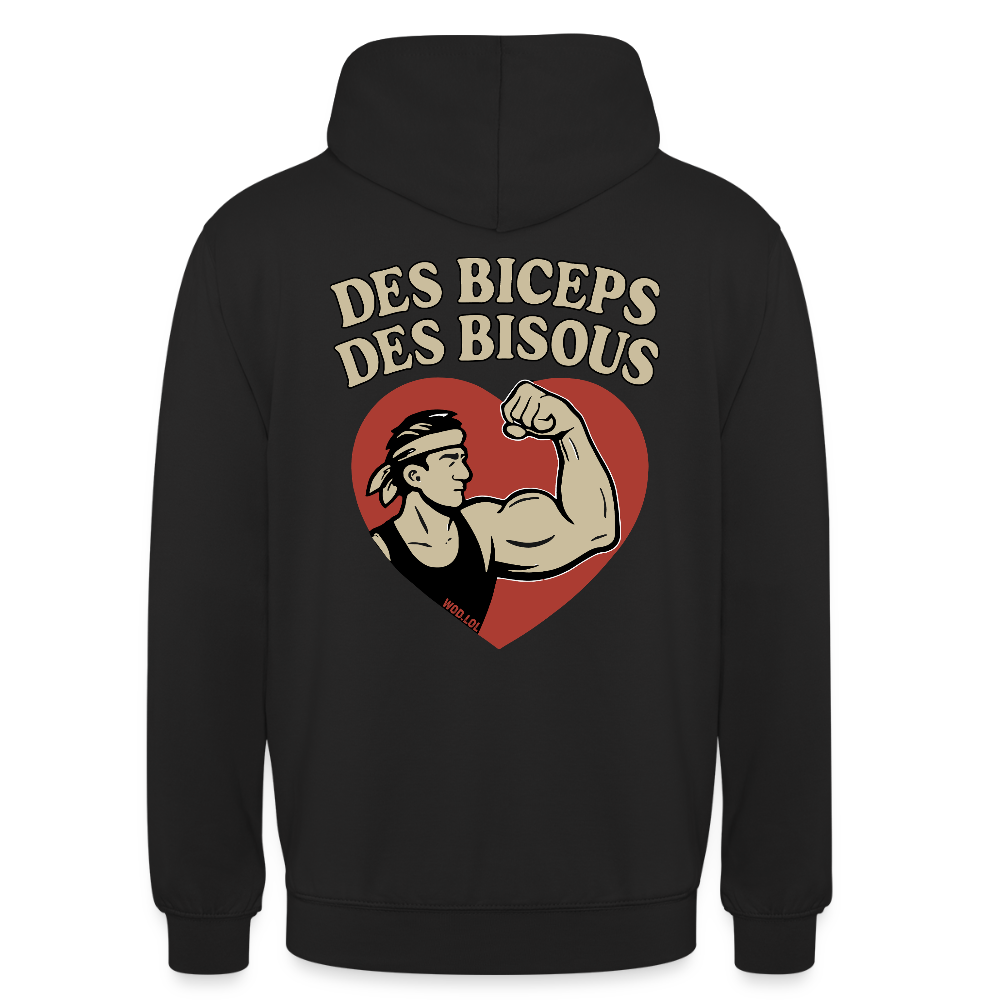 Hoodie Unisexe Des Biceps, Des Bisous - black