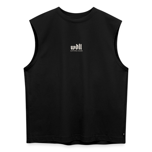 Tank top coupe classique WDLL Lifting Club noir, vue de face avec petit logo wdll poitrine – WOD.LOL