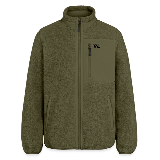 Veste polaire sherpa kaki WOD.LOL, vue de face sur fond noir