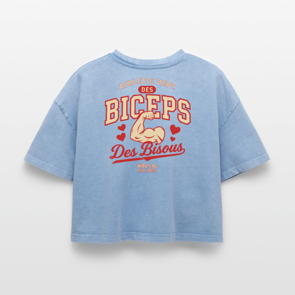 Crop top boxy femme Des Biceps Des Bisous V2 Athletic Dept. acid wash bleu délavé – WOD.LOL