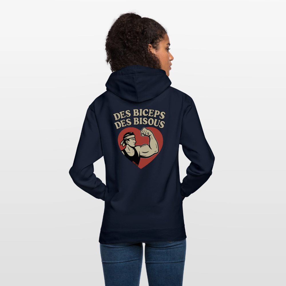 Hoodie Unisexe Des Biceps, Des Bisous - navy