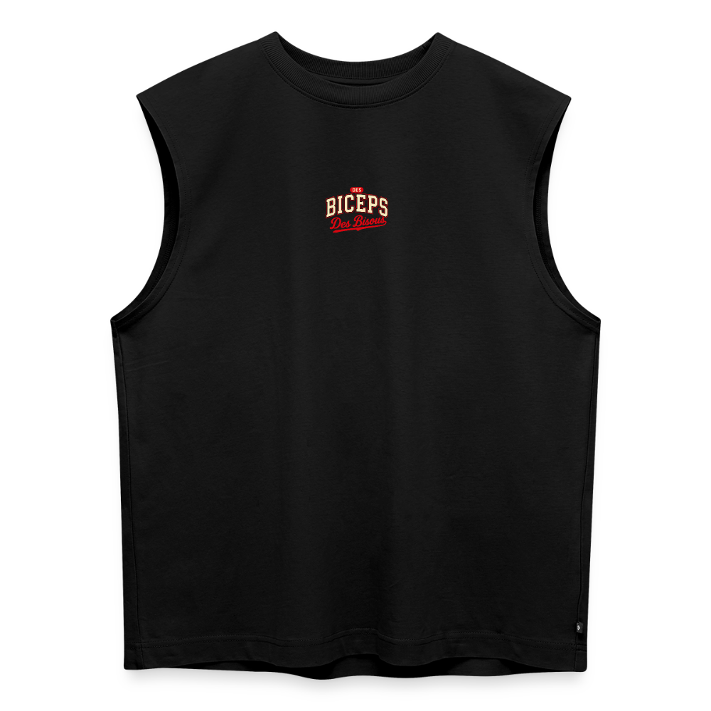 Tank top coupe classique Des Biceps Des Bisous V2 noir, vue de face avec petit logo poitrine – WOD.LOL