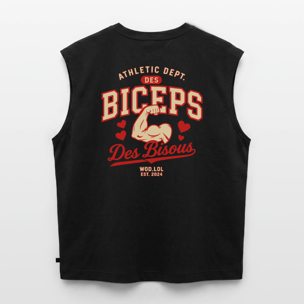 Tank top coupe classique Des Biceps Des Bisous V2 noir, vue de dos avec grand print Athletic Dept. – WOD.LOL