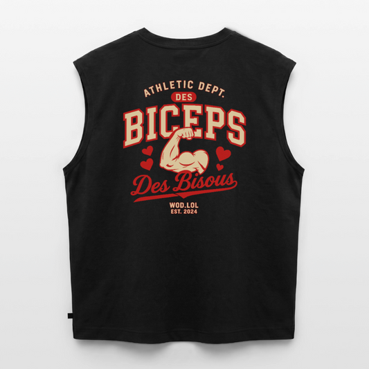 Tank top coupe classique Des Biceps Des Bisous V2 noir, vue de dos avec grand print Athletic Dept. – WOD.LOL