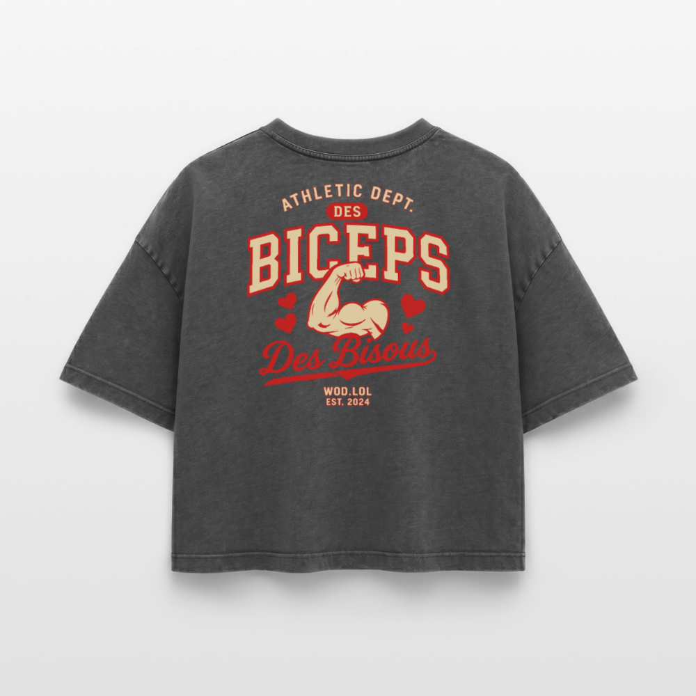 Crop top boxy femme Des Biceps Des Bisous V2 Athletic Dept. acid wash noir délavé – WOD.LOL