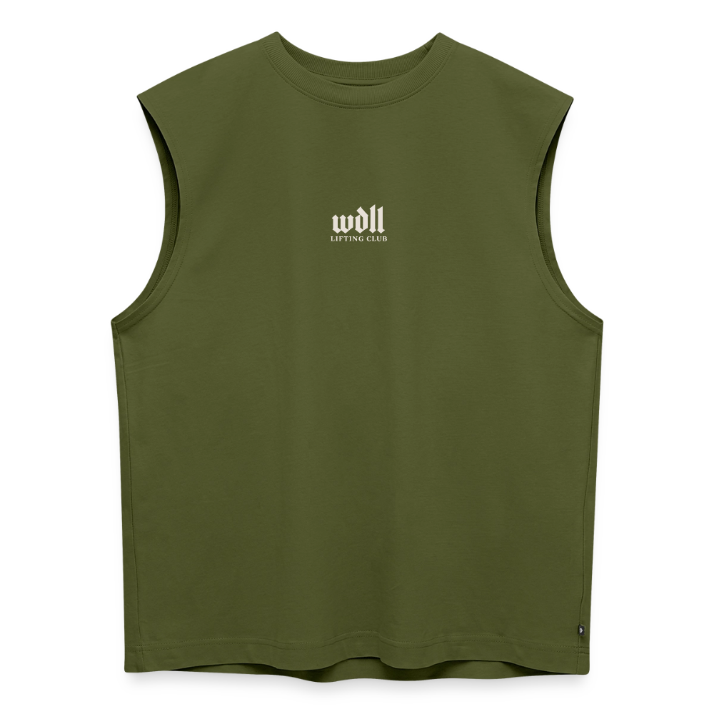 Tank top coupe classique WDLL Lifting Club kaki, vue de face avec petit logo wdll poitrine – WOD.LOL