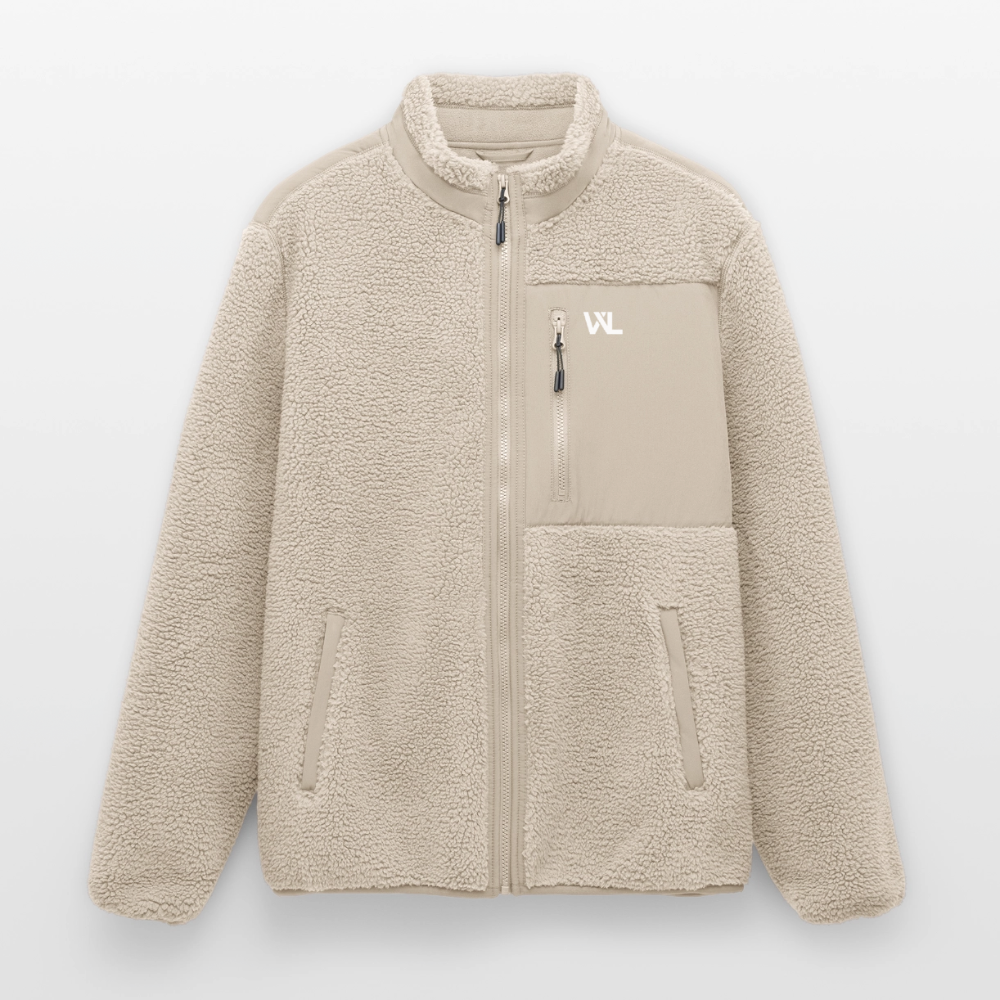Veste sherpa WL beige, monogramme blanc