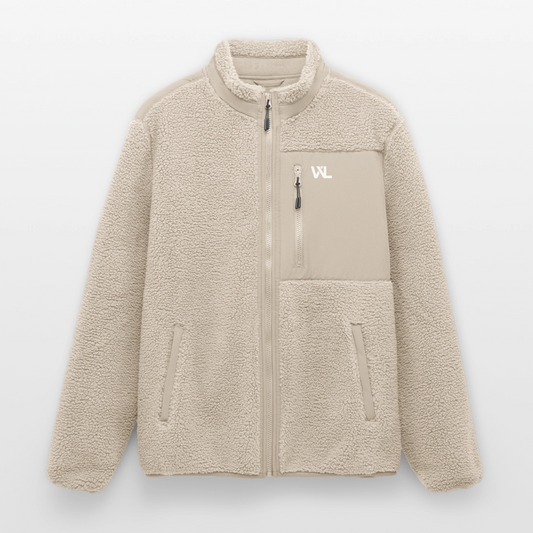 Veste sherpa WL beige, monogramme blanc