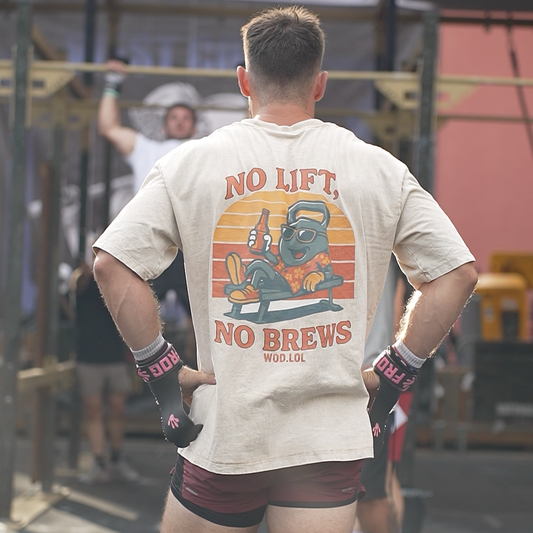No Lift, No Brews Washed Oversized T-shirt – 100% Organic Cotton, Unisex