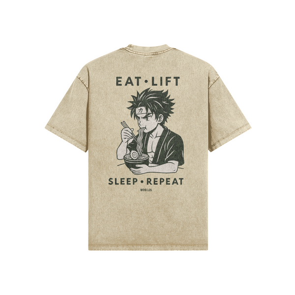 T-shirt Oversize "Ramen & Reps" – Snow Wash, 100% Coton, Unisexe
