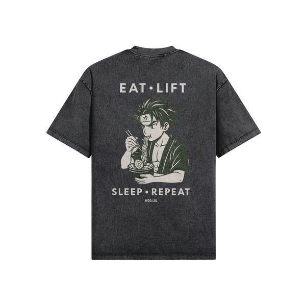 T-shirt Oversize "Ramen & Reps" – Snow Wash, version grise