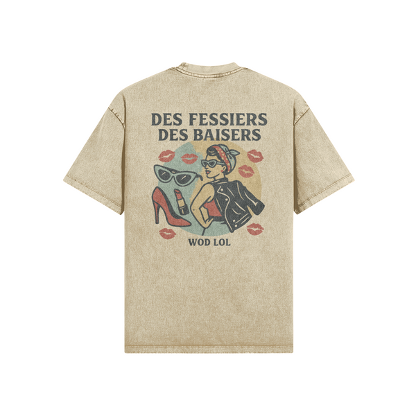 T-shirt Oversize Délavé Des Fessiers, Des Baisers – 100% Coton Bio, Unisexe