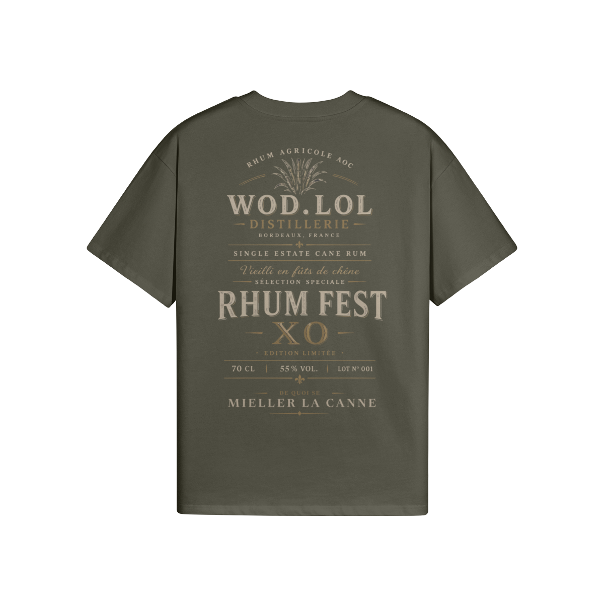 T-Shirt Oversize Rhum Fest 2026 WOD.LOL — Gris Anthracite, détail tissu