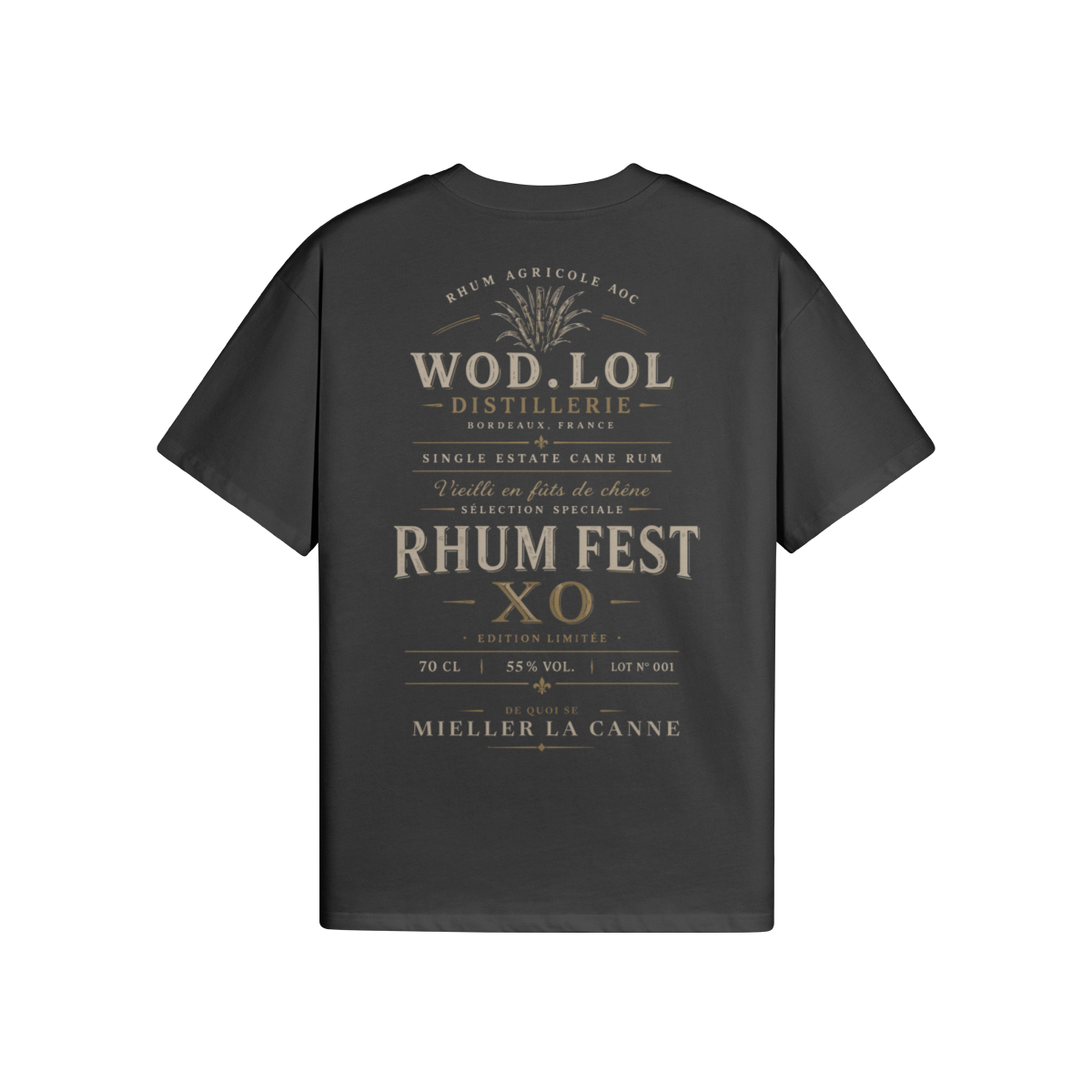 T-Shirt Oversize Rhum Fest 2026 WOD.LOL — Noir, détail tissu