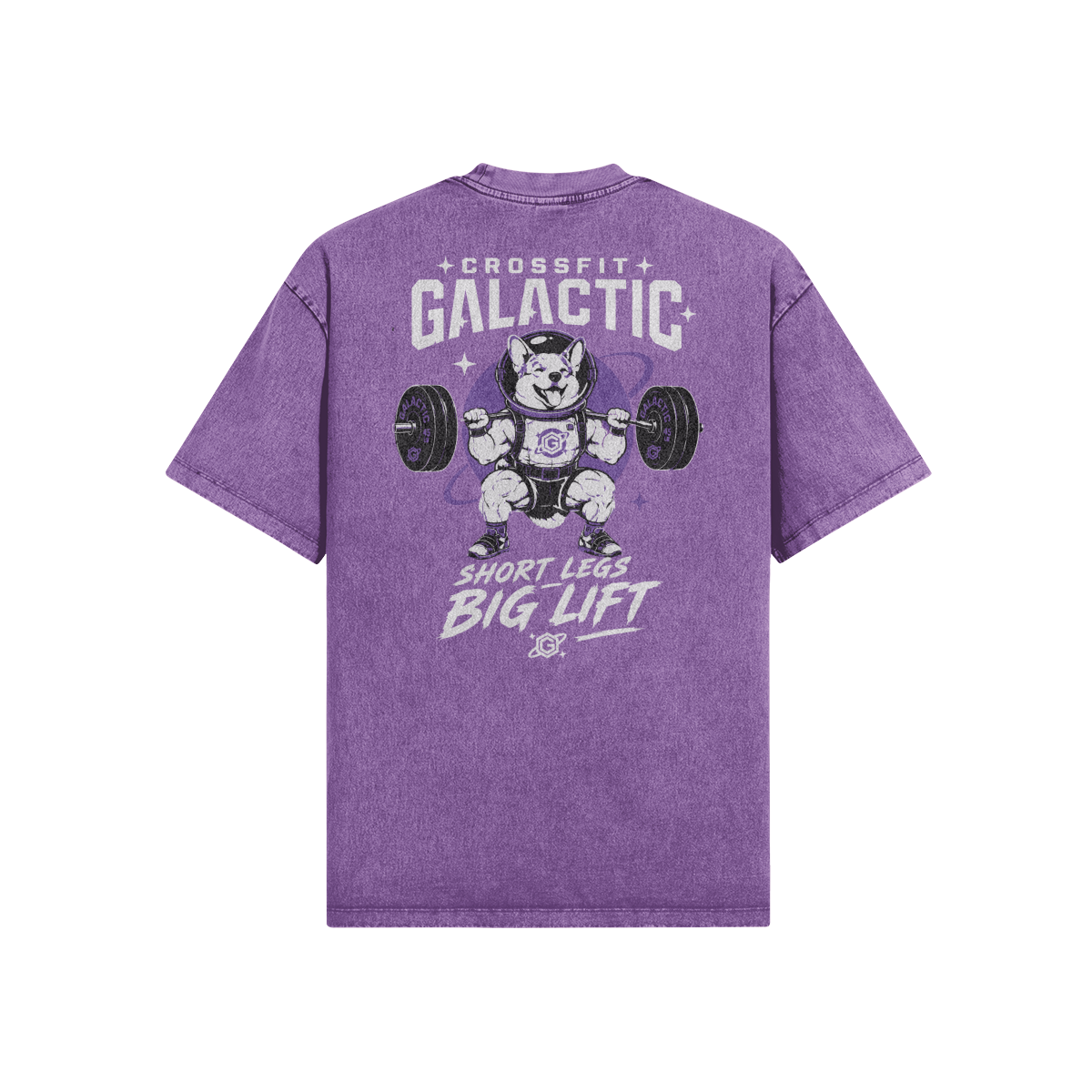T-shirt oversize délavé Doug mauve — mockup WOD.LOL x CrossFit Galactic Tosse