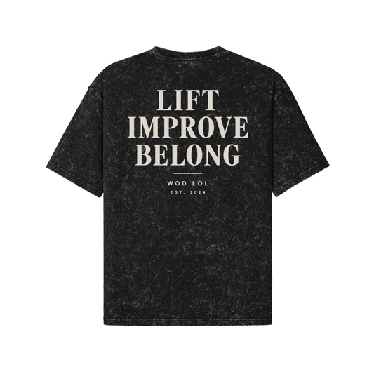 T-shirt Oversize WDLL Lift Improve Belong, snow wash, impression dos «Lift Improve Belong» – WOD.LOL