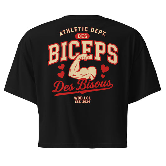 Crop top coupe classique Des Biceps Des Bisous V2 Noir – dos, grand print Athletic Dept. biceps et cœurs – WOD.LOL