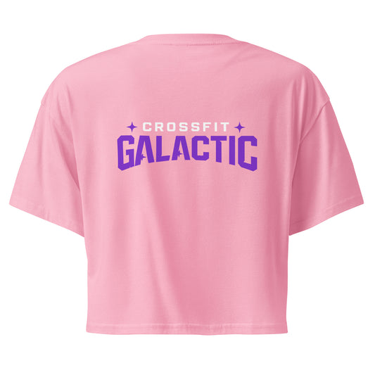 Crop top crossfit femme Original bubblegum, dos avec logo CrossFit Galactic — WOD.LOL