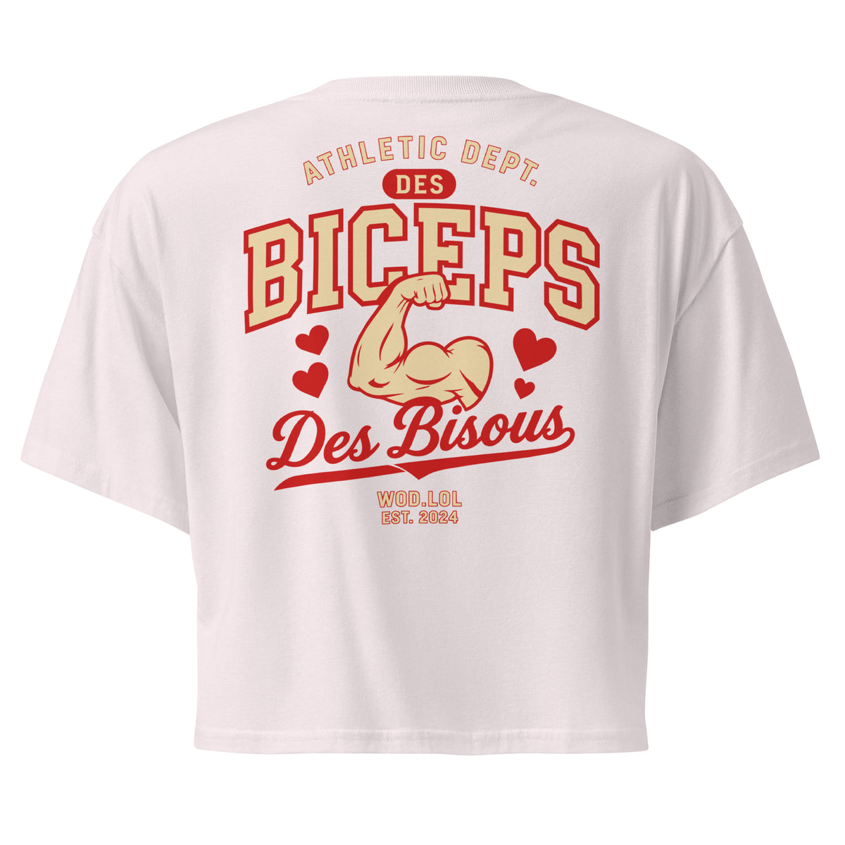 Crop top coupe classique Des Biceps Des Bisous V2 Orchidée – dos, grand print Athletic Dept. biceps et cœurs – WOD.LOL