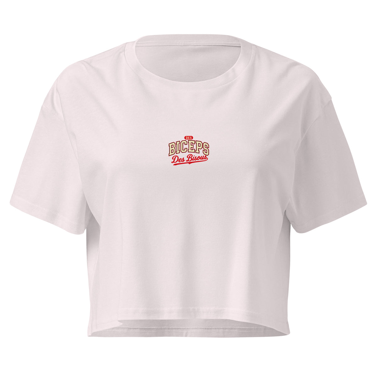 Crop top coupe classique Des Biceps Des Bisous V2 Orchidée – devant, petit logo poitrine – WOD.LOL