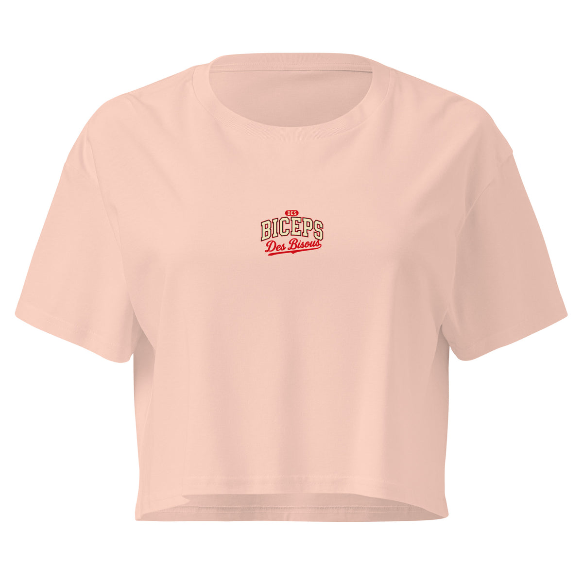 Crop top coupe classique Des Biceps Des Bisous V2 Pale Pink (rose pâle) – devant, petit logo poitrine – WOD.LOL